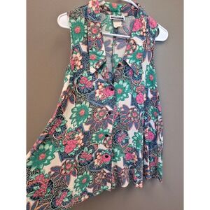Contempo‎ Casuals Women's Vintage Y2K Floral Button Front Tank Top Boho Festival